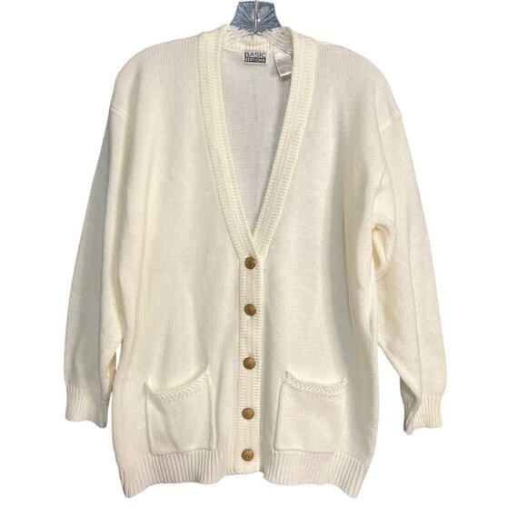 Vintage Winter White V-Neck Cardigan Sweater L - Picture 4 of 5